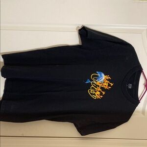 Black Graphic T-Shirt with Blue and Yellow Design